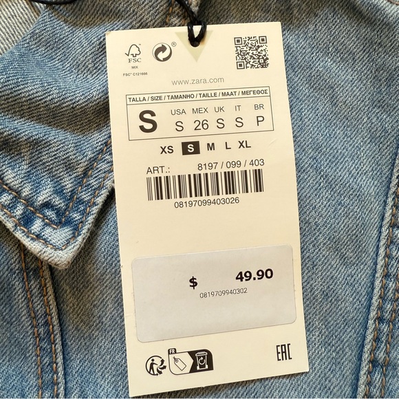 NWT Zara Denim Sleeves Dress Cowboy Snap Up Collared Concert SZ Small - Picture 6 of 11